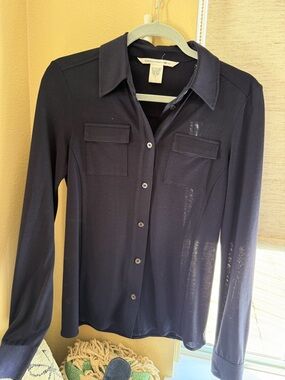 Diane Von Furstenberg Deep Navy Silk-Blend Shirt